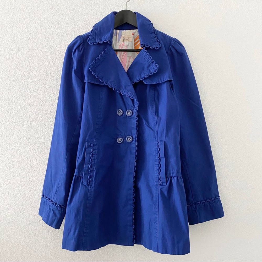 Anthropologie Elevenses Royal Blue Trench Coat